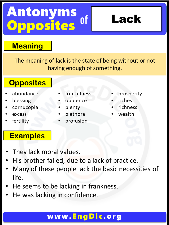 Opposite of lack, Antonyms of lack, Meaning and Example Sentences