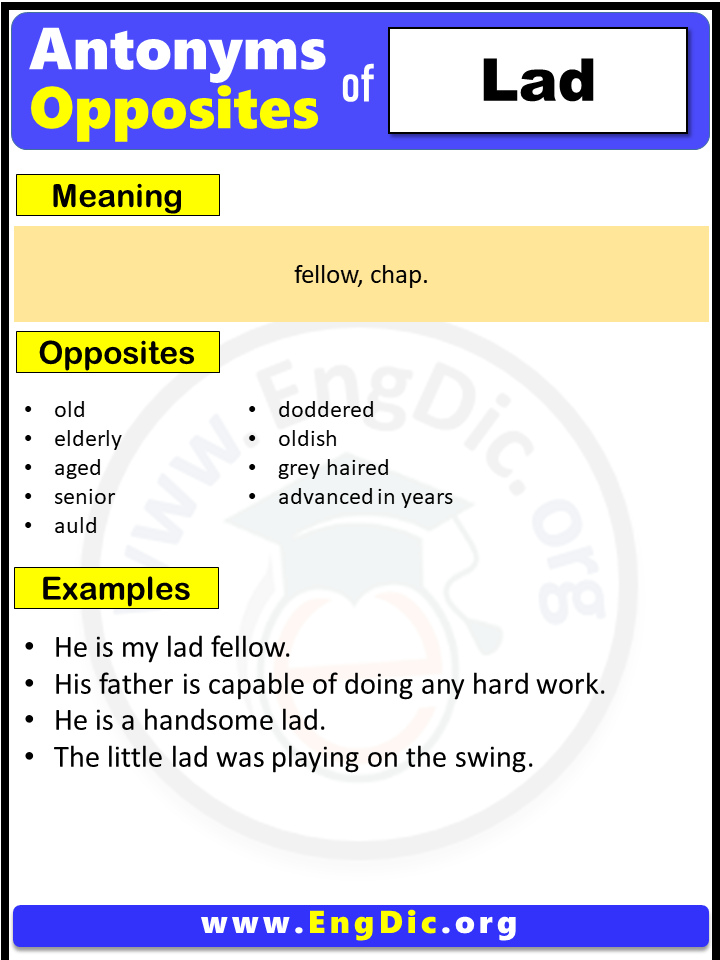 Opposite Of Lad, Antonyms of Lad, Meaning and Example Sentences