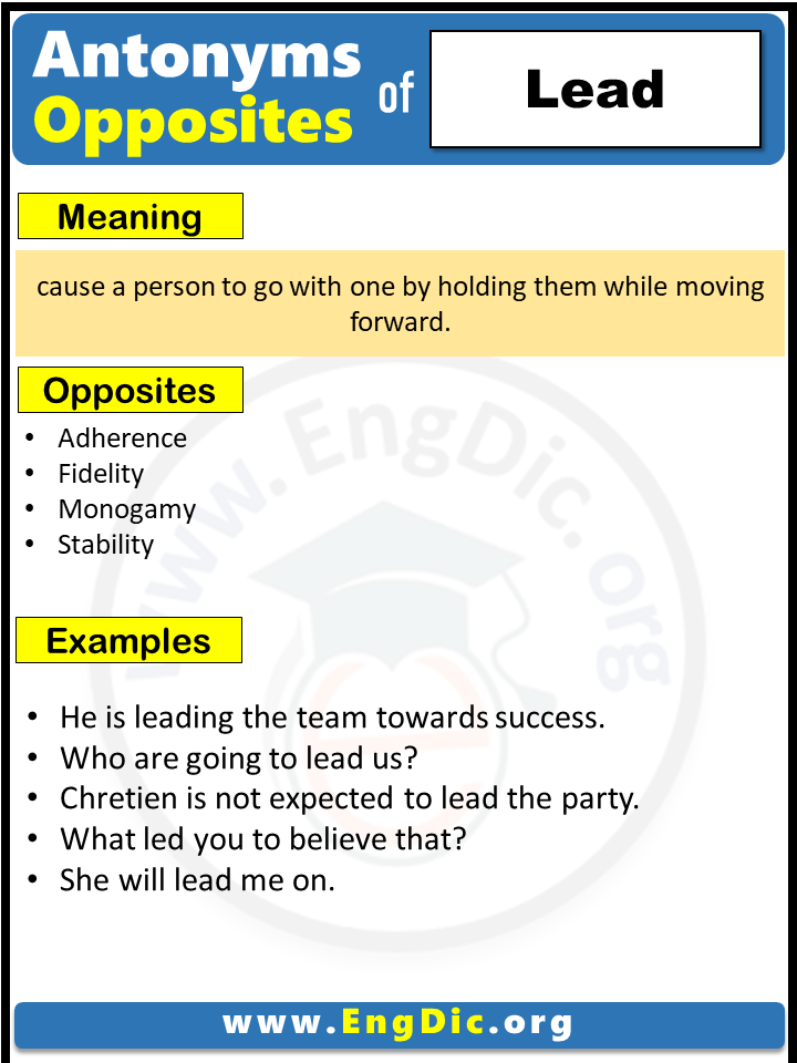 Opposite of Lead, Antonyms of Lead (Example Sentences) EngDic