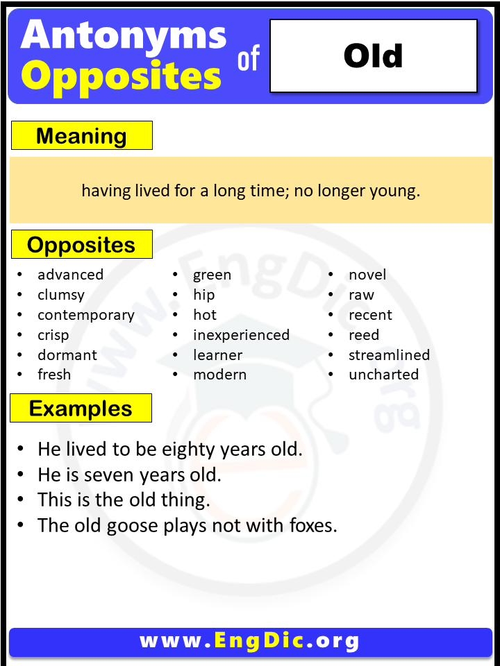 Opposite Of Old, Antonyms of Old, Meaning and Example Sentences