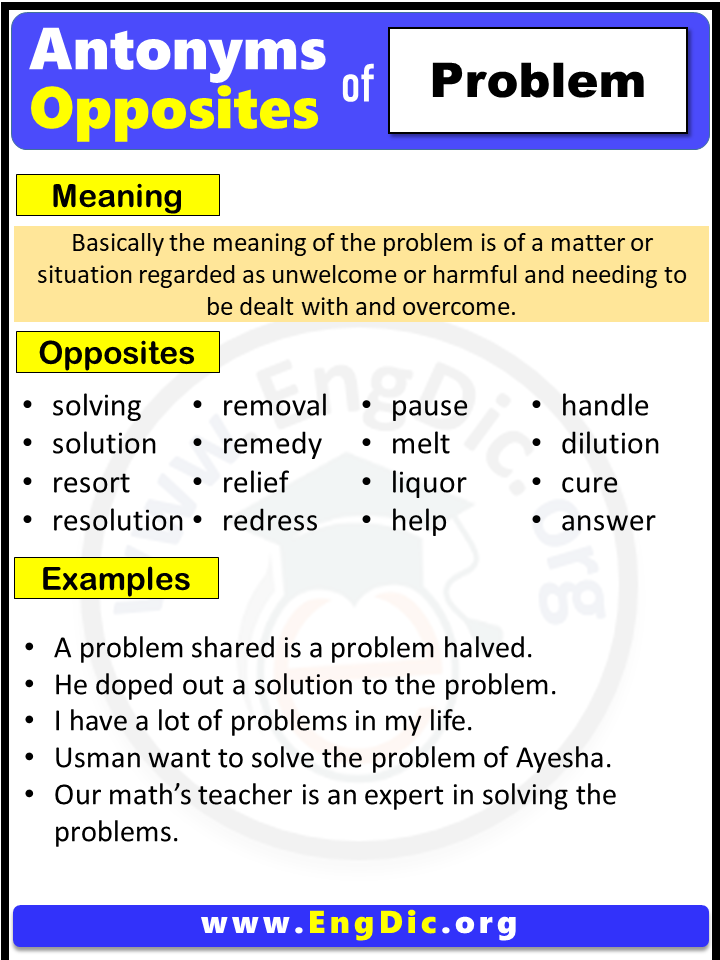 Opposite of Problem, Antonyms of Problem (Example Sentences)