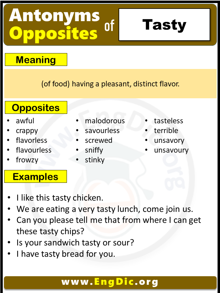 Opposite Of Tasty, Antonyms of Tasty, Meaning and Example Sentences