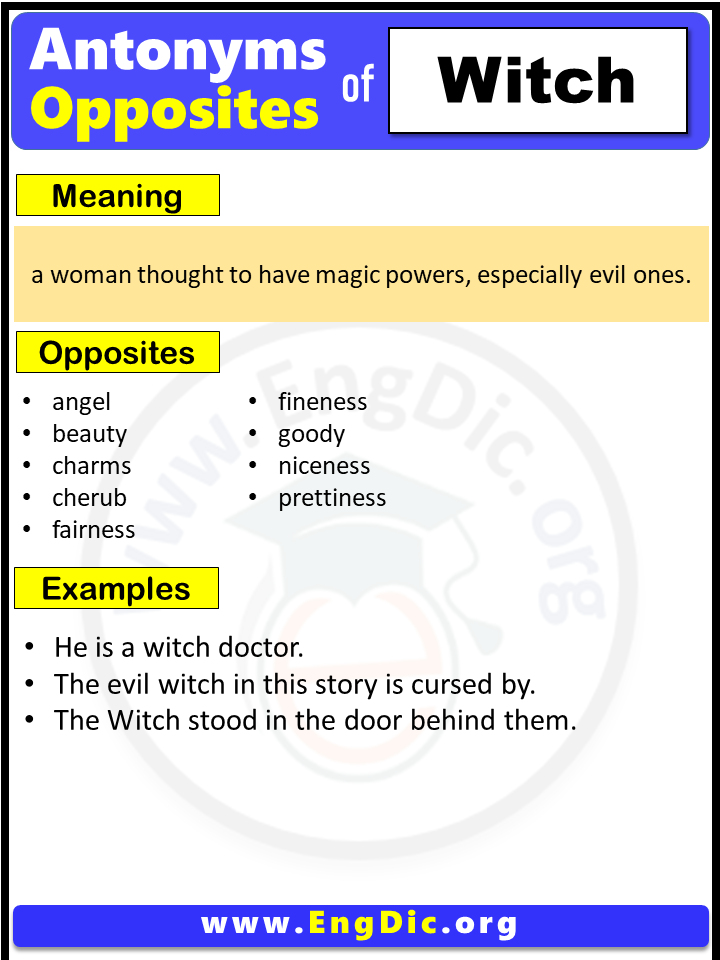 Opposite Of Witch, Antonyms of Witch (Example Sentences)