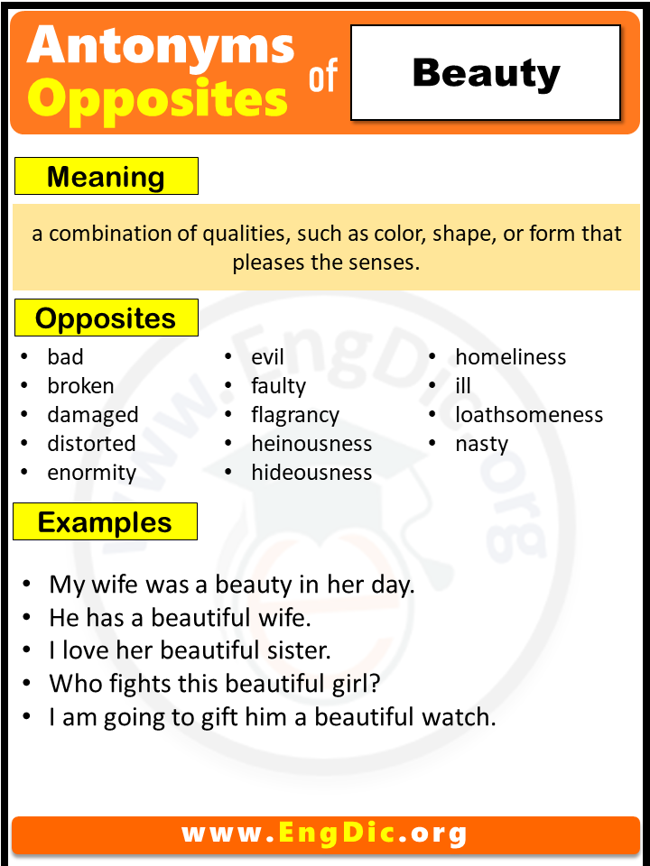Opposite Of Beauty, Antonyms of Beauty, Meaning and Example Sentences