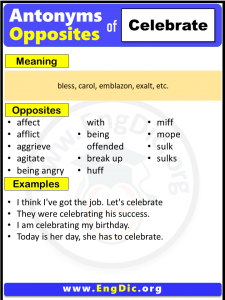Opposite Of Celebrate, Antonyms of Celebrate (Example Sentences) - EngDic