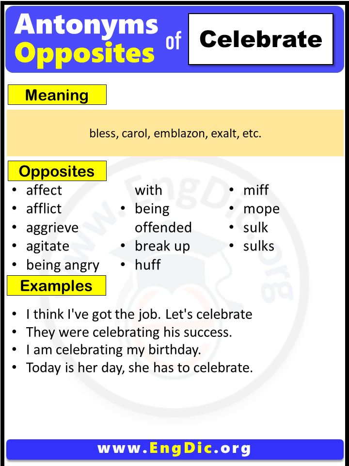 Opposite Of Celebrate, Antonyms of Celebrate, Meaning and Example Sentences