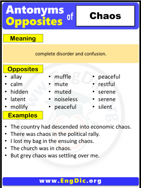 Opposite Of Chaos Antonyms Of Chaos Meaning And Example Sentences 