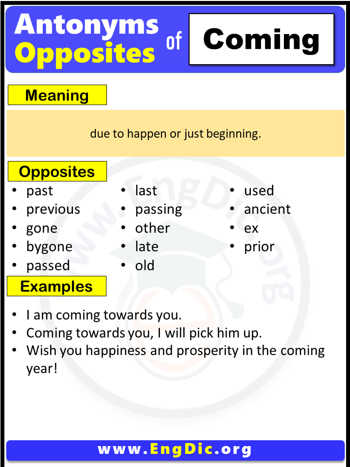 Opposite Of Coming, Antonyms of Coming (Example Sentences)