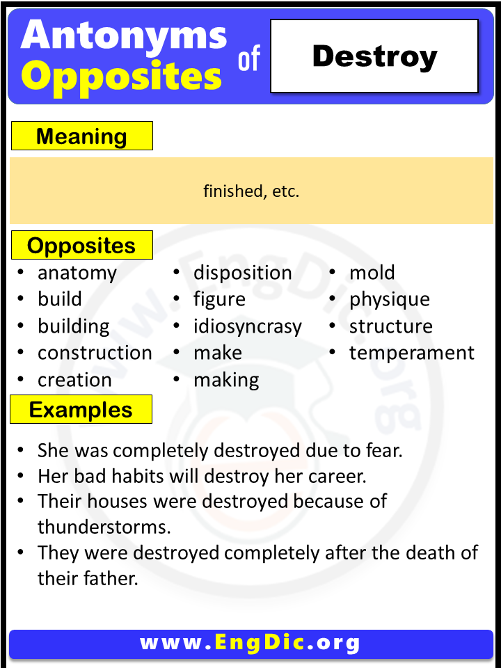 Opposite Of Destroy, Antonyms of Destroy (Example Sentences)