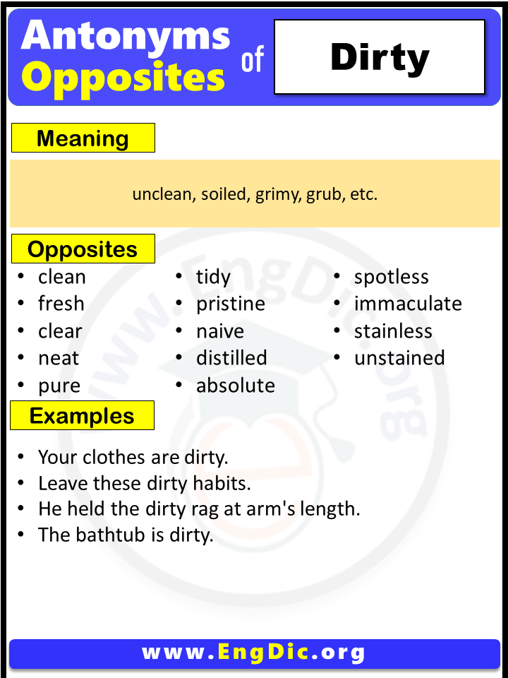 Opposite Of Dirty, Antonyms of Dirty (Example Sentences)