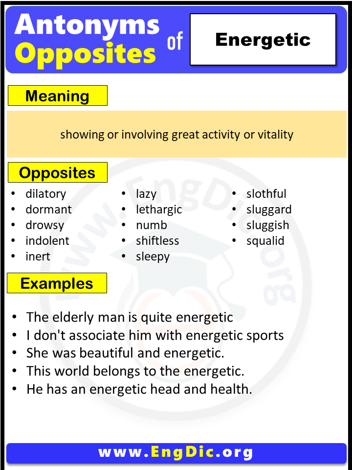 Opposite Of Energetic, Antonyms of Energetic, Meaning and Example Sentences