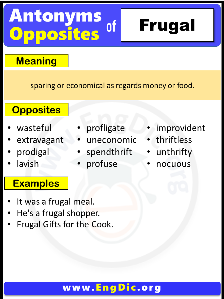 Opposite Of Frugal, Antonyms of Frugal (Example Sentences)