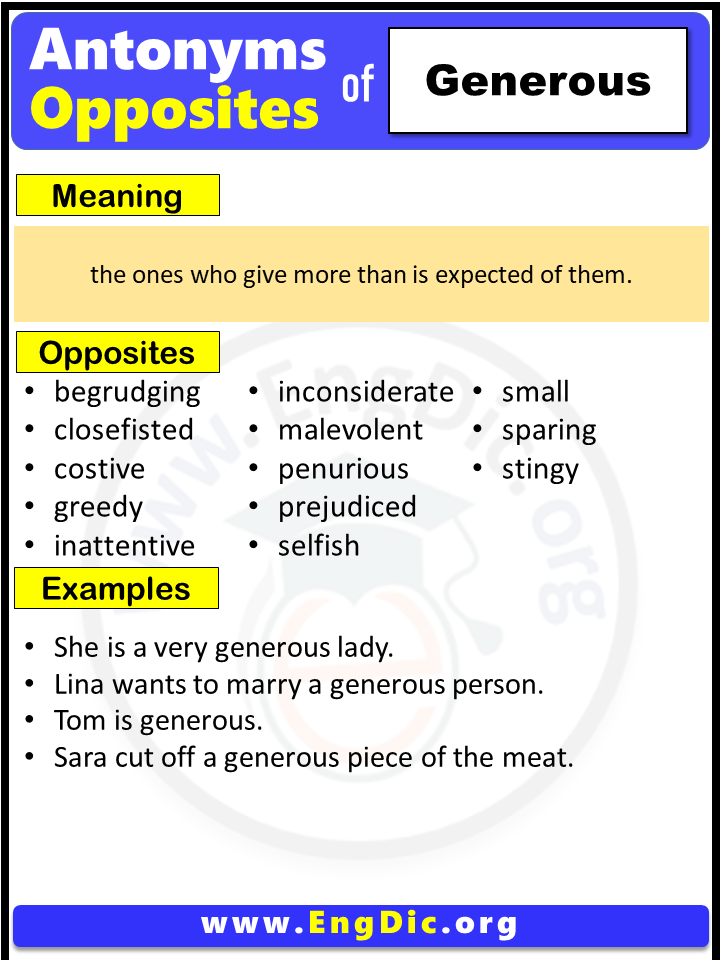 Opposite Of Generous, Antonyms of Generous (Example Sentences)