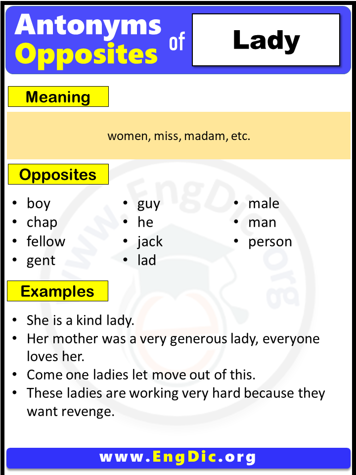 Opposite Of Lady, Antonyms of Lady, Meaning and Example Sentences