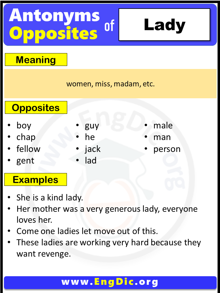 Opposite Of Lady, Antonyms of Lady (Example Sentences) - EngDic