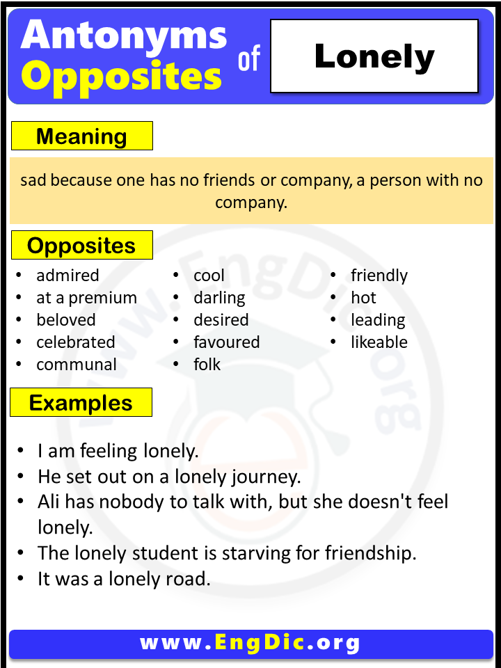 Opposite of Lonely, Antonyms of Lonely (Example Sentences)