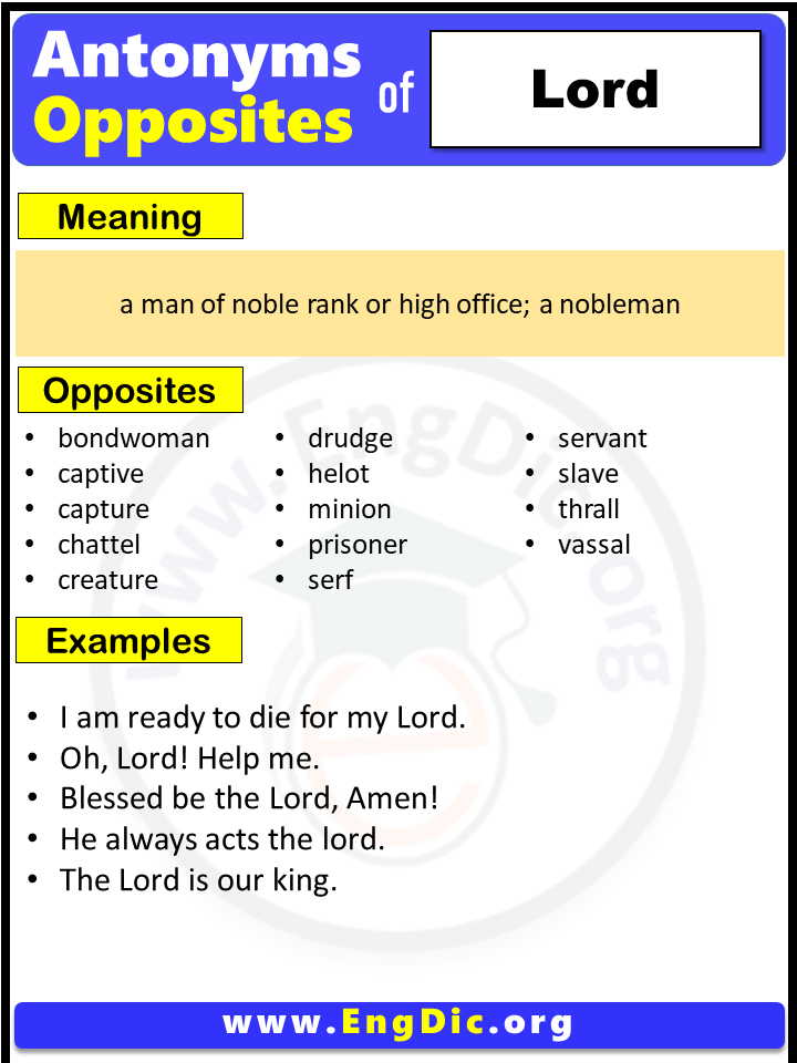 Opposite Of Lord, Antonyms of Lord, Meaning and Example Sentences