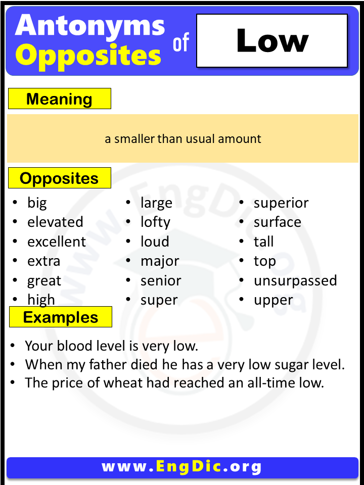 Opposite Of Low, Antonyms of Low, Meaning and Example Sentences