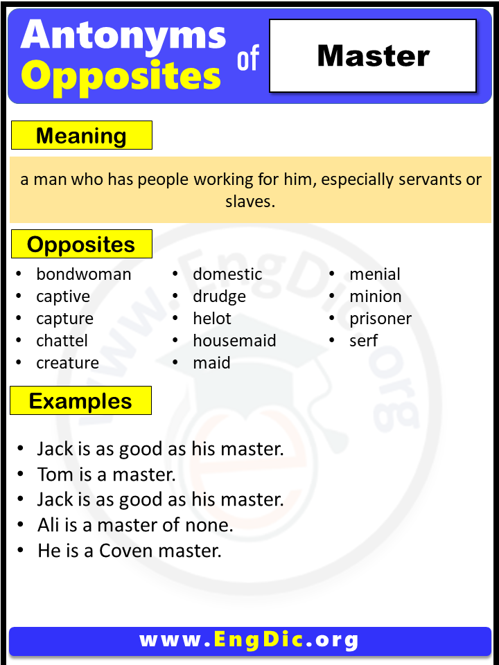 Opposite Of Master, Antonyms of Master (Example Sentences)