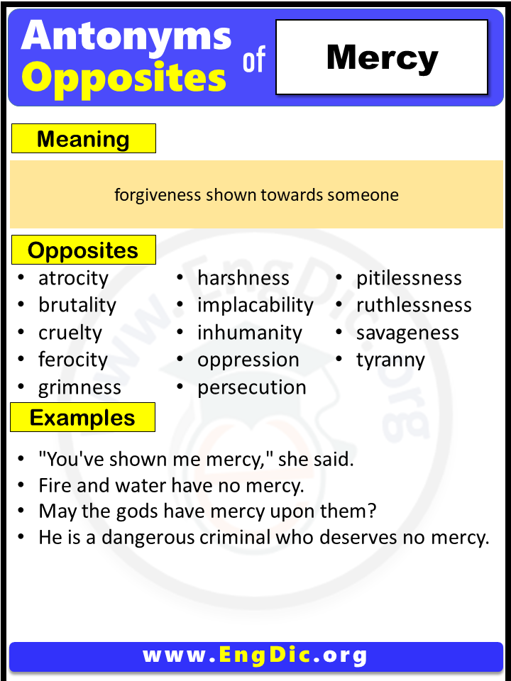 Opposite Of Mercy, Antonyms of Mercy, Meaning and Example Sentences