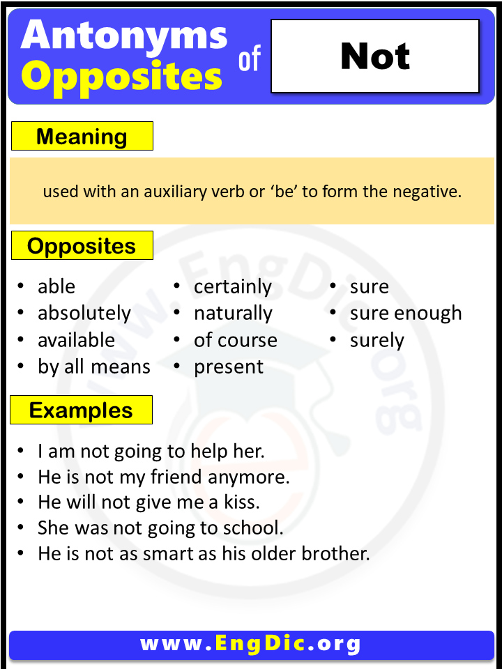 Opposite Of Not, Antonyms of Not (Example Sentences)