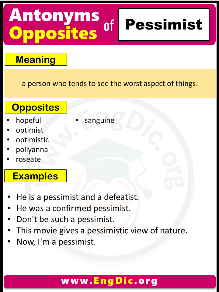 Opposite Of Pessimist, Antonyms of Pessimist (Example Sentences)