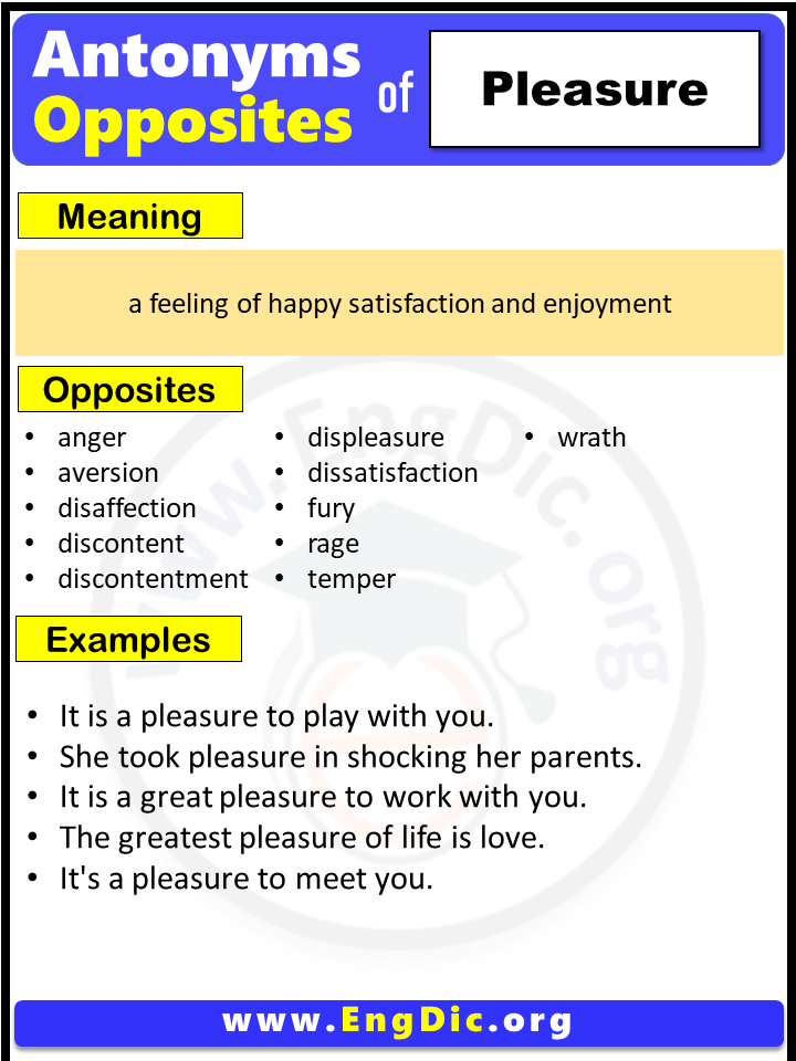 Opposite Of Pleasure, Antonyms of Pleasure (Example Sentences)