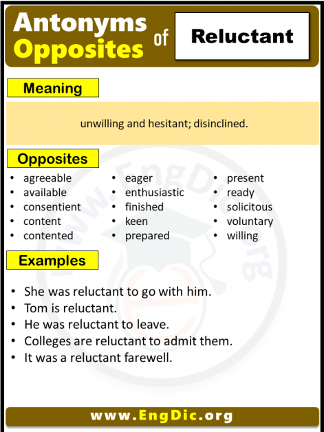 Opposite Of Reluctant With Meaning And Examples Pdf Archives Engdic