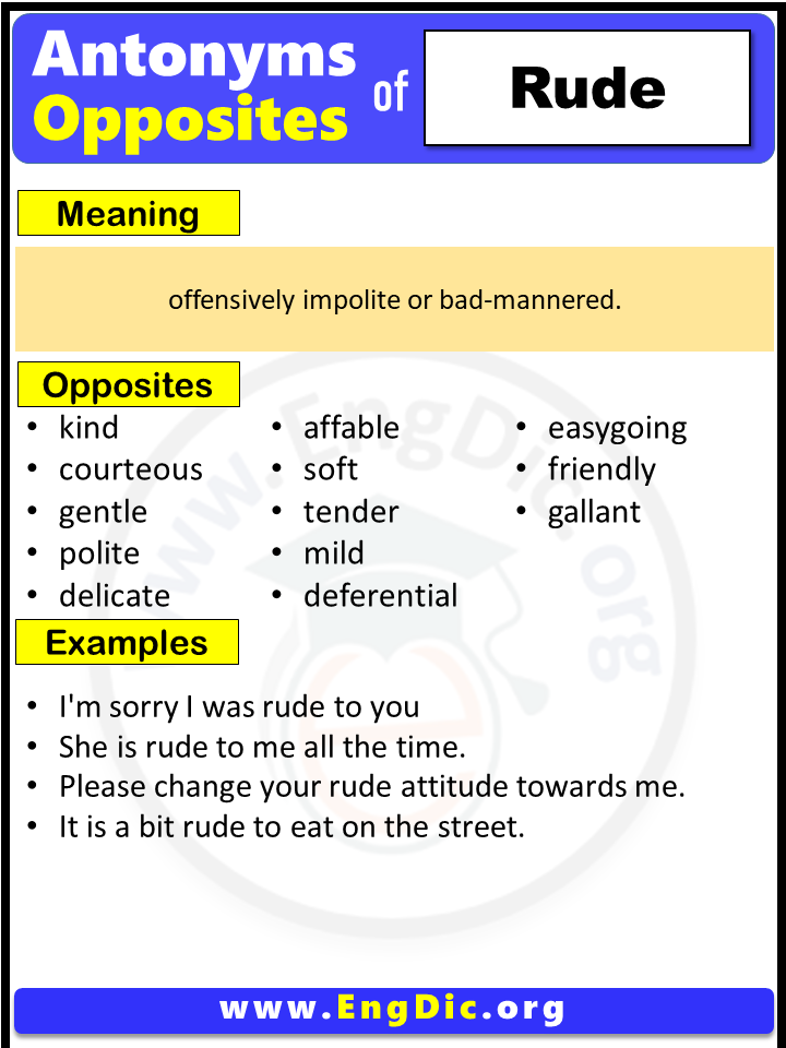 Opposite Of Rude, Antonyms of Rude, Meaning and Example Sentences