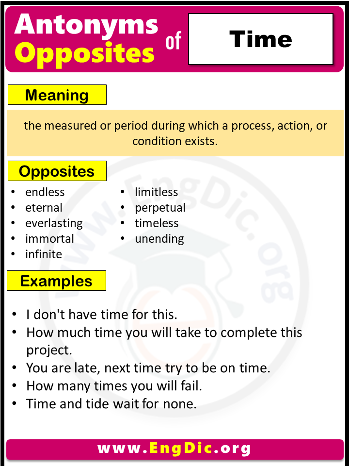 Opposite Of Time, Antonyms of Time, Meaning and Example Sentences