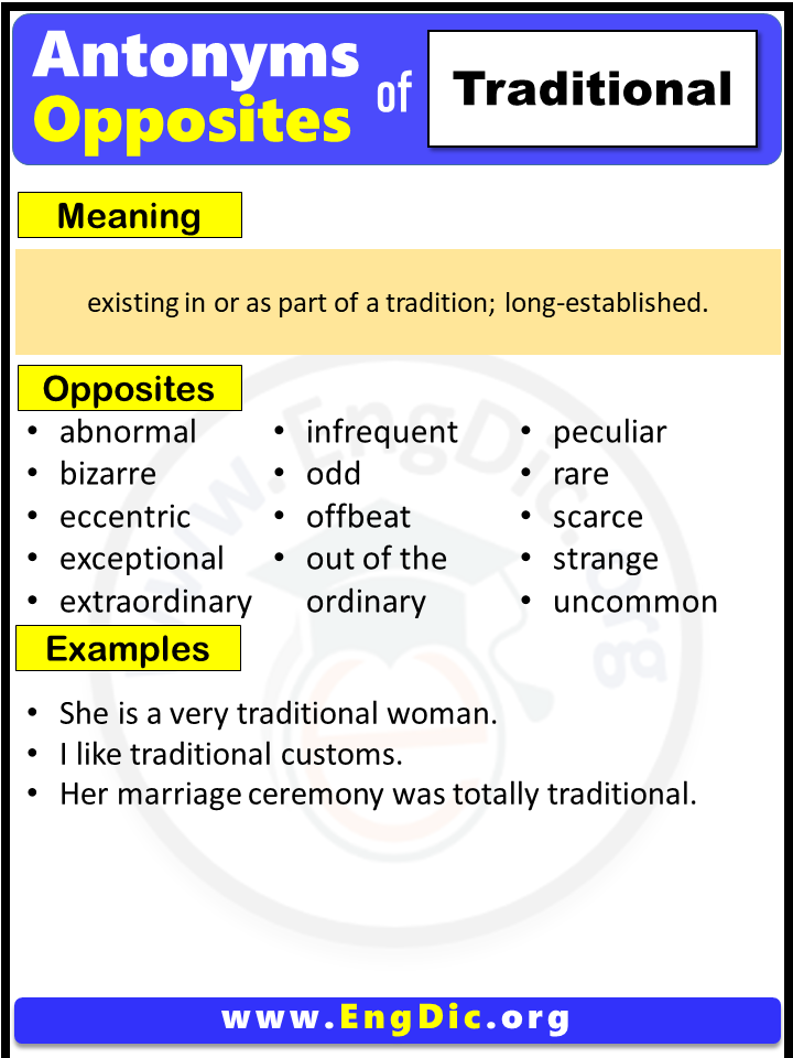 Opposite Of Traditional, Antonyms of Traditional (Example Sentences)