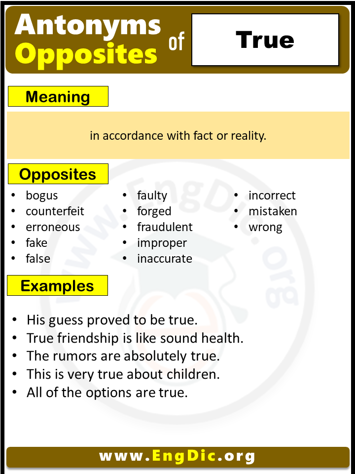 Opposite of True, Antonyms of True (Example Sentences)