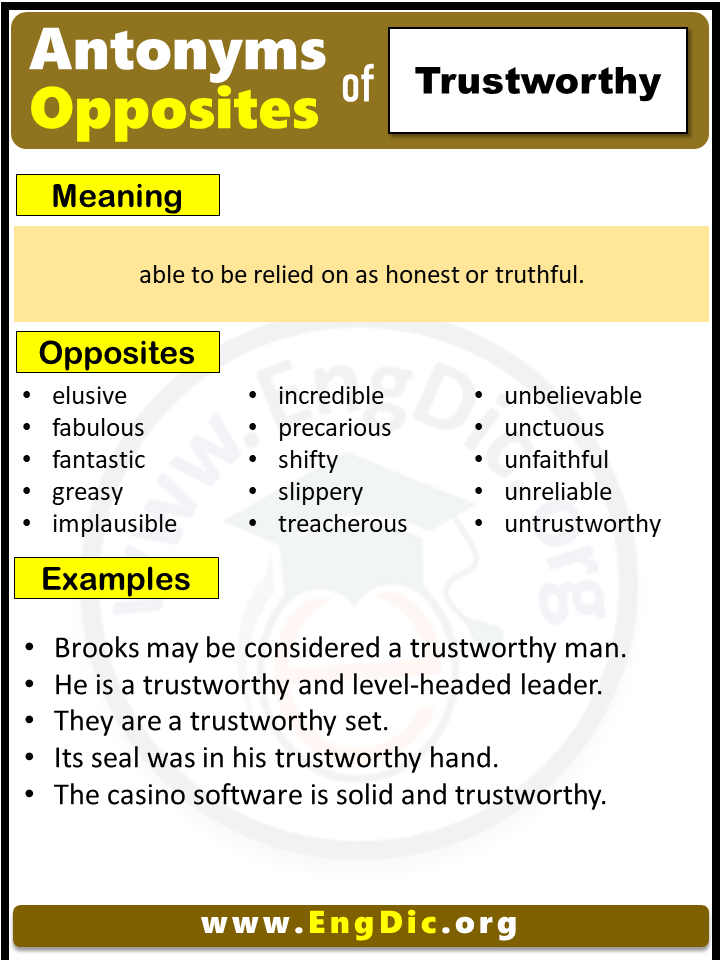 Opposite of Trustworthy, Antonyms of Trustworthy (Example Sentences)