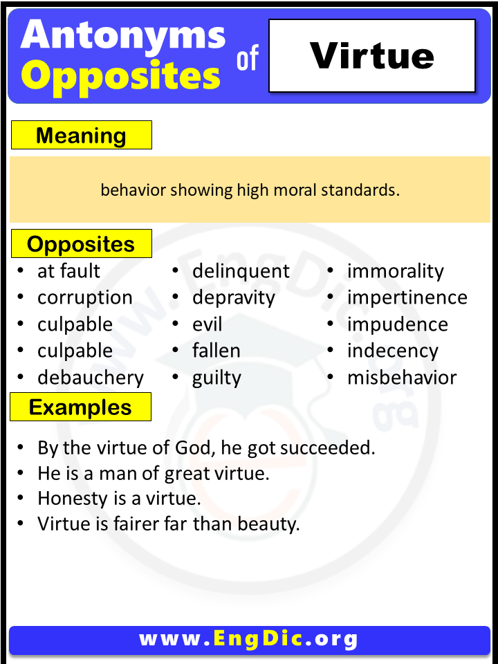 Opposite Of Virtue, Antonyms of Virtue (Example Sentences)