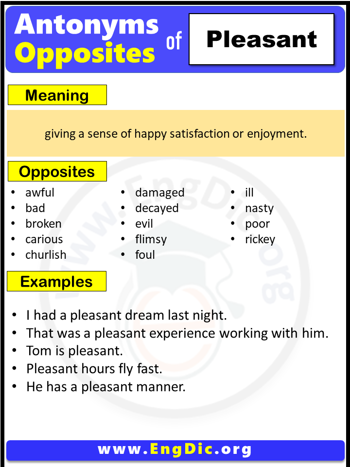 Opposite Of Pleasant, Antonyms of Pleasant, Meaning and Example Sentences