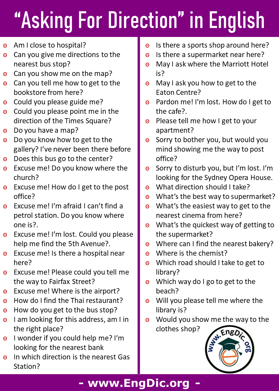 phrases for asking direction