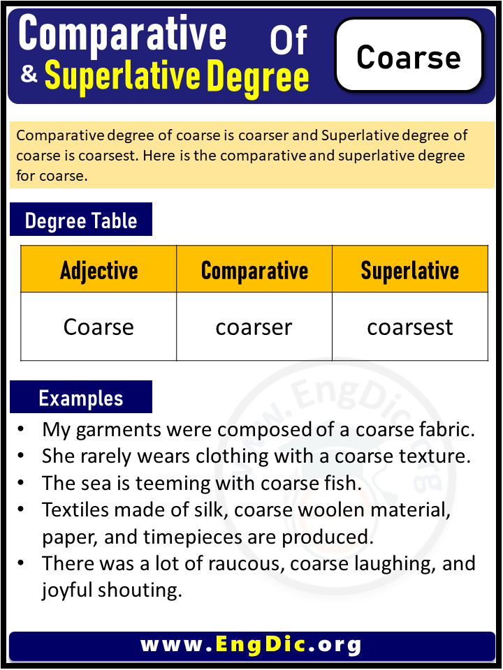 3 Degrees of Coarse, Comparative Degree of Coarse, Superlative Degree of Coarse