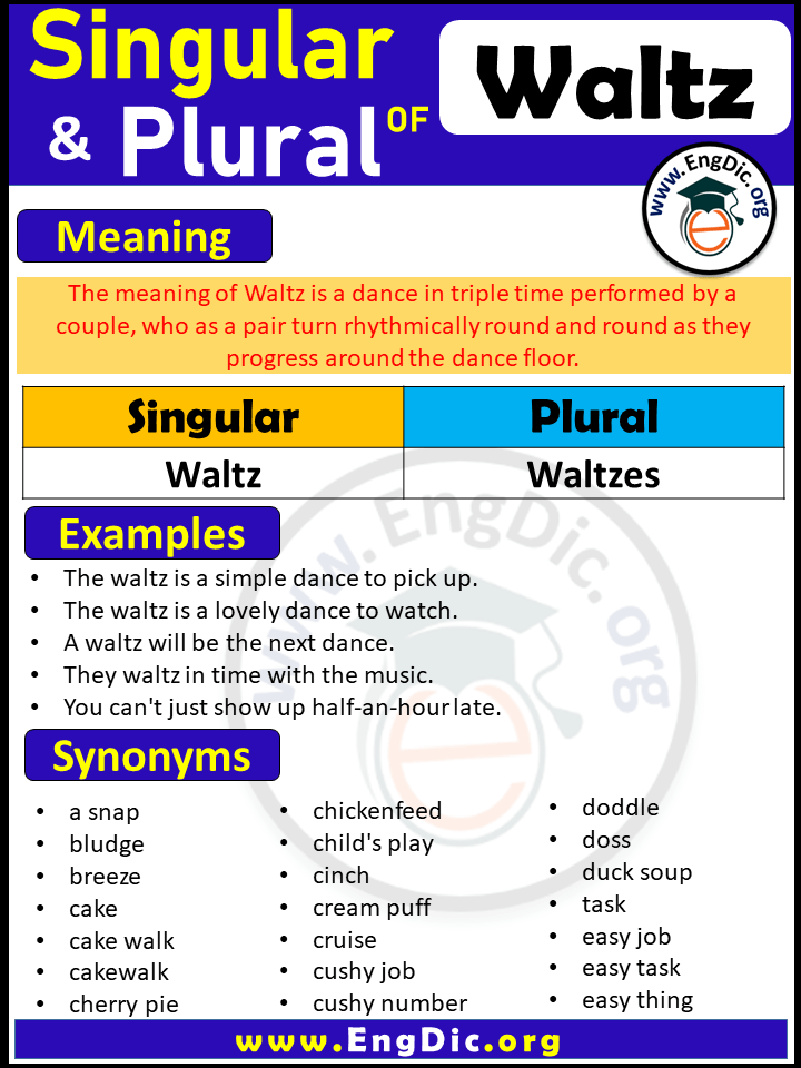 What is singular & Plural noun of Waltz? | Meaning, synonyms and sentences of Waltz