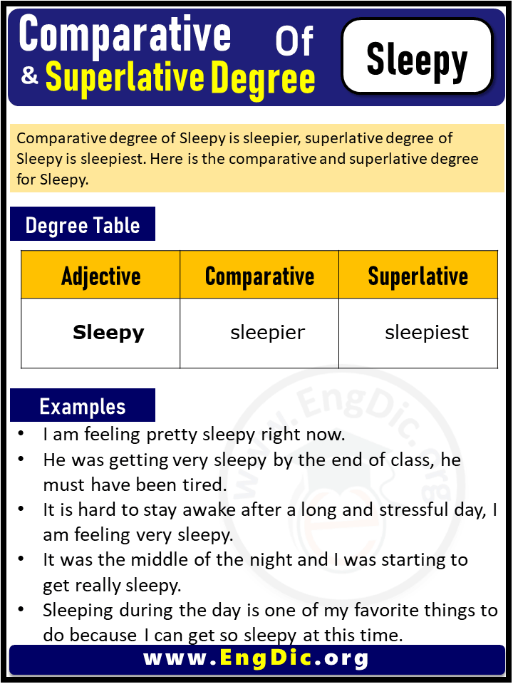 3 Degrees of Sleepy, Comparative Degree of Sleepy, Superlative Degree of Sleepy