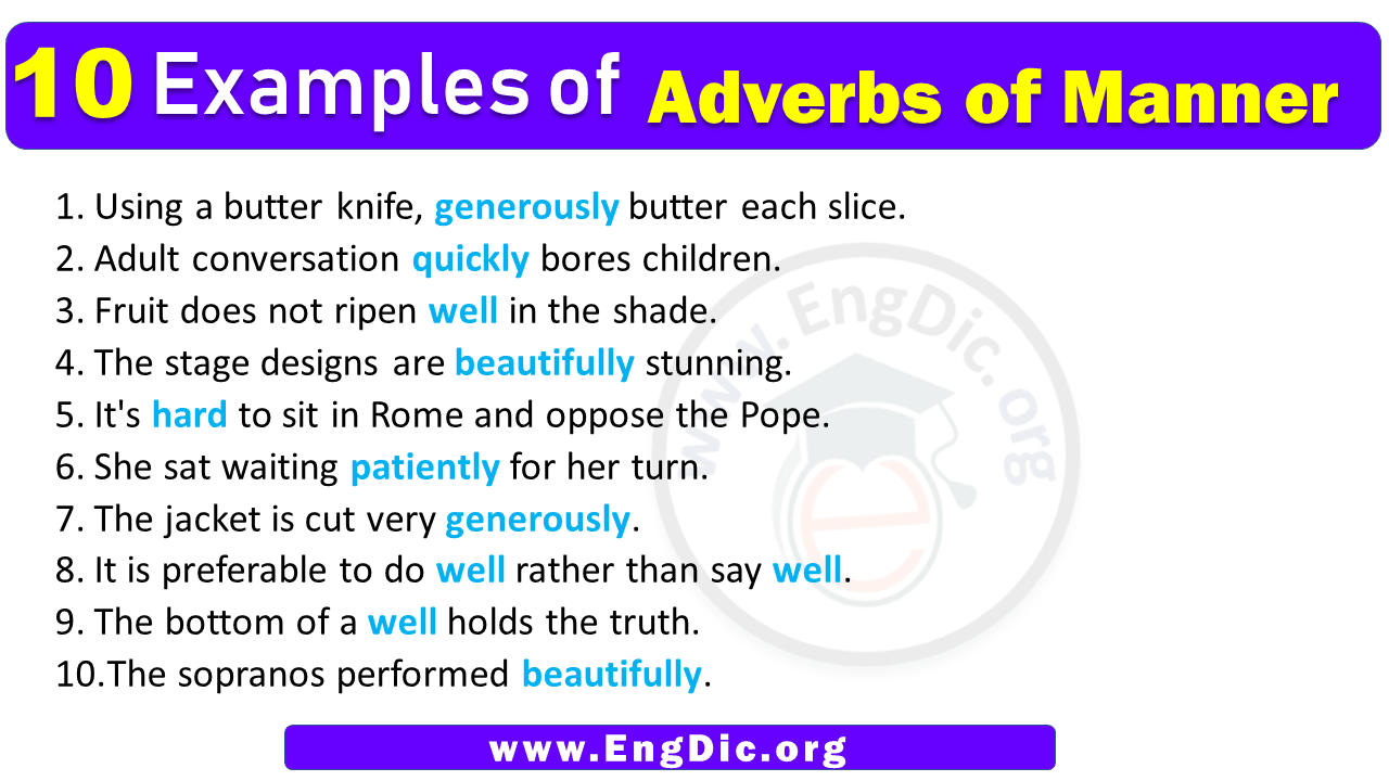 10 Examples of Adverbs of Manner in Sentences