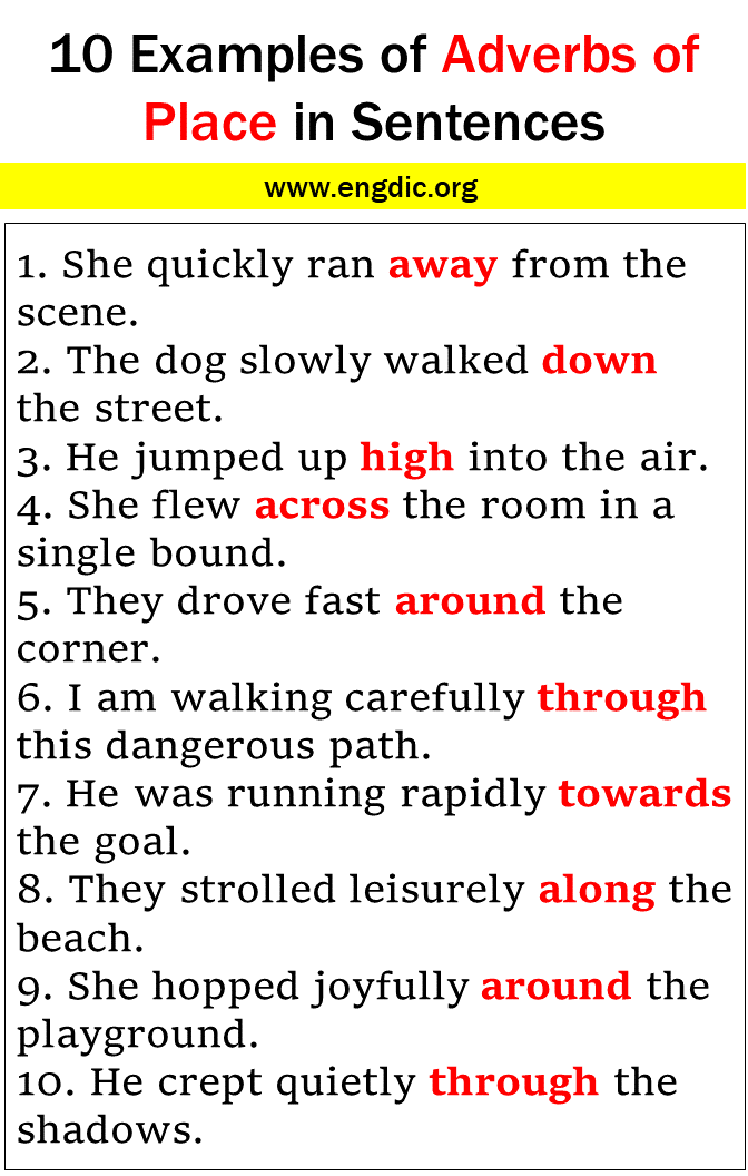 10 Examples of Adverbs of Place in Sentences 1
