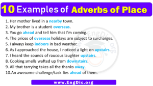 10 Examples of Adverbs of Place in Sentences