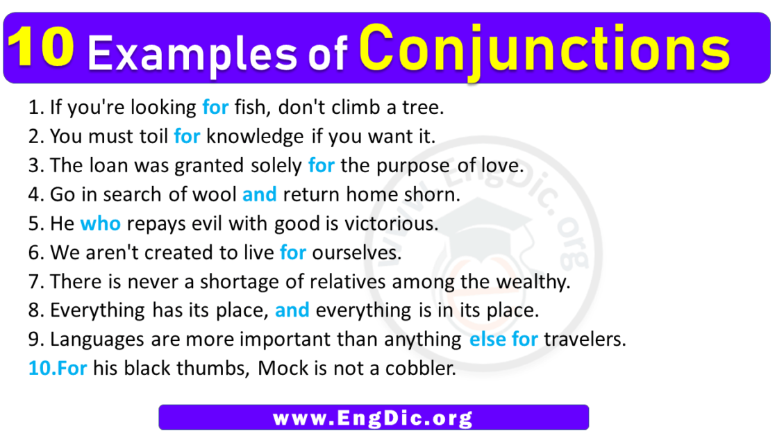 10 Examples of Conjunctions in Sentences - EngDic