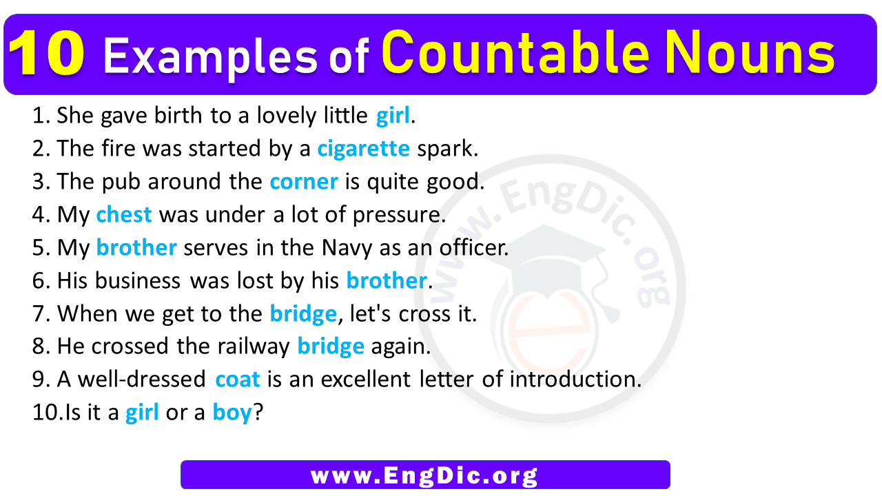 10 Examples Of Countable Nouns In Sentences Engdic