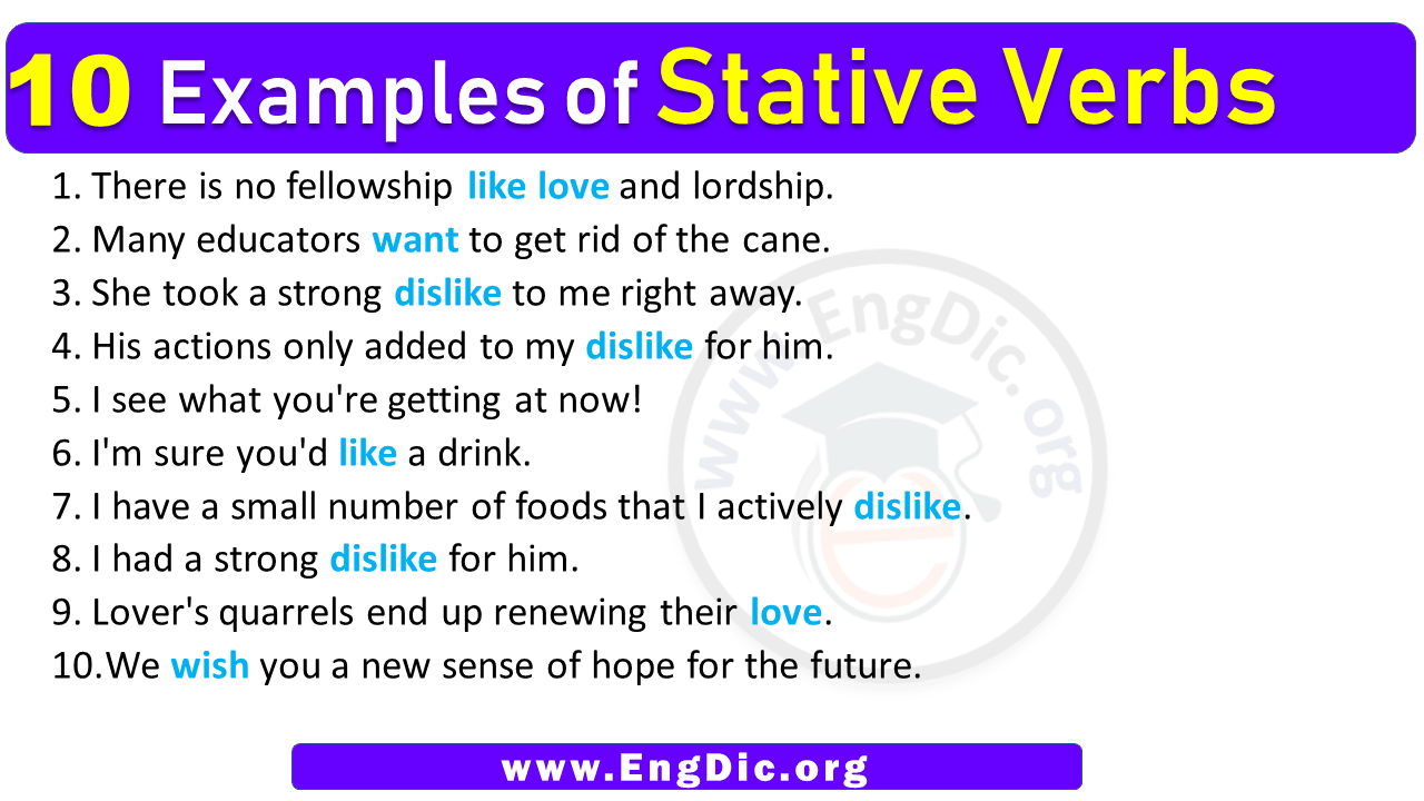 10 Examples Of Stative Verbs In Sentences EngDic