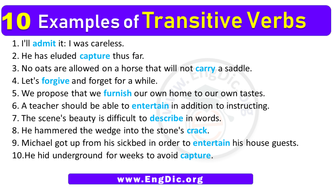 10 Examples of Transitive Verbs in Sentences - EngDic