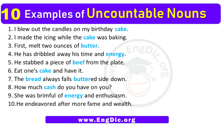 10 Examples of Uncountable Nouns in Sentences - EngDic