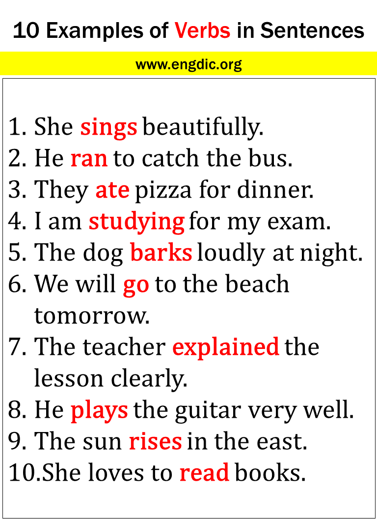 10 Examples Of Verbs In Sentences EngDic