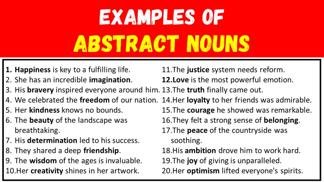 100 Examples of Abstract Nouns in Sentences EngDic