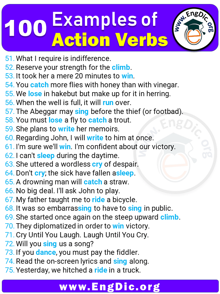 100 Examples of Action Verbs in Sentences 3